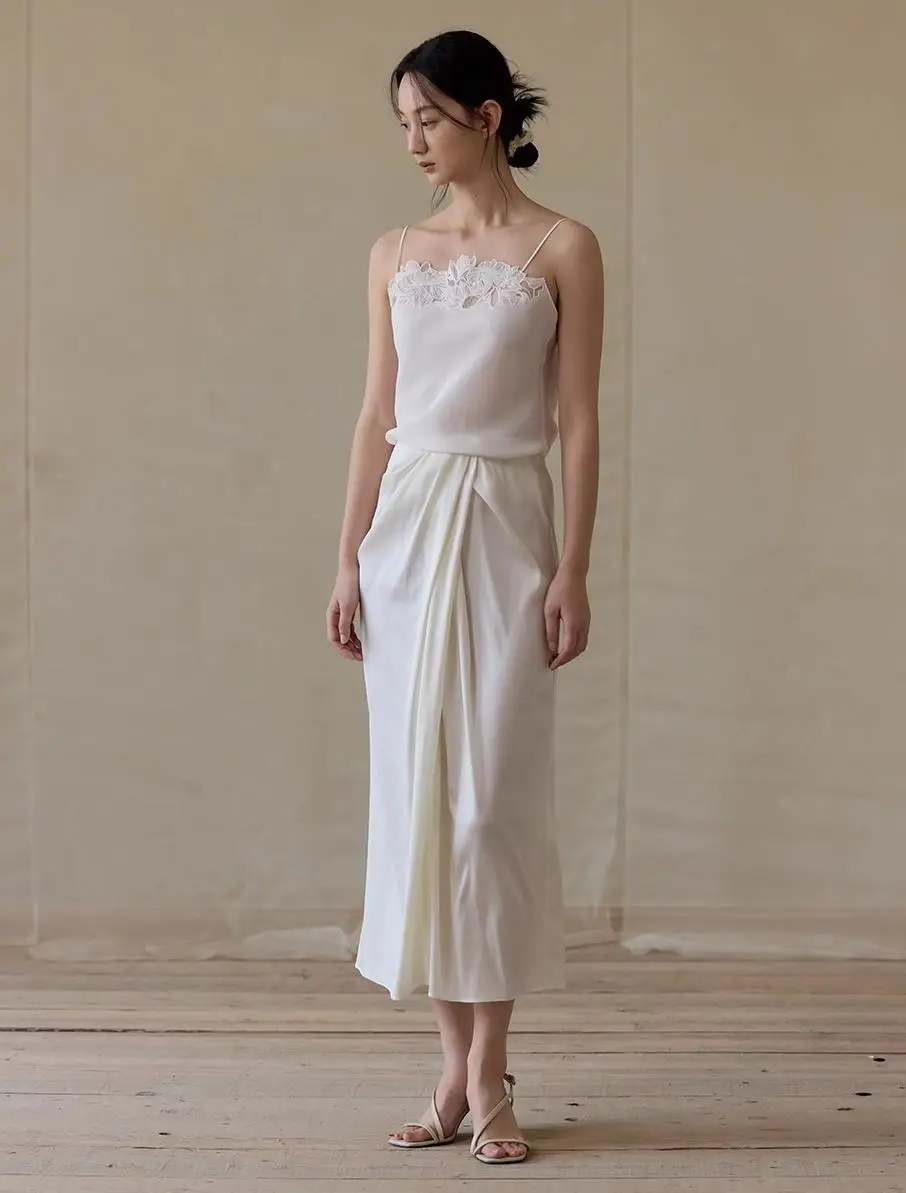 

Элегантная атласная юбка миди с эластичным поясом, прямого кроя, для офиса и повседневной носки, женская модная модель