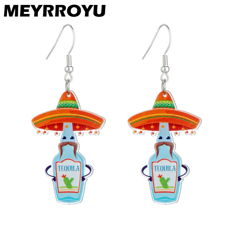 MEYRROYU New Mexican Festival Wine Bottle Drop Earrings For Women  Acrylic Famous Ethnic Style Jewelry Holiday Party Gifts