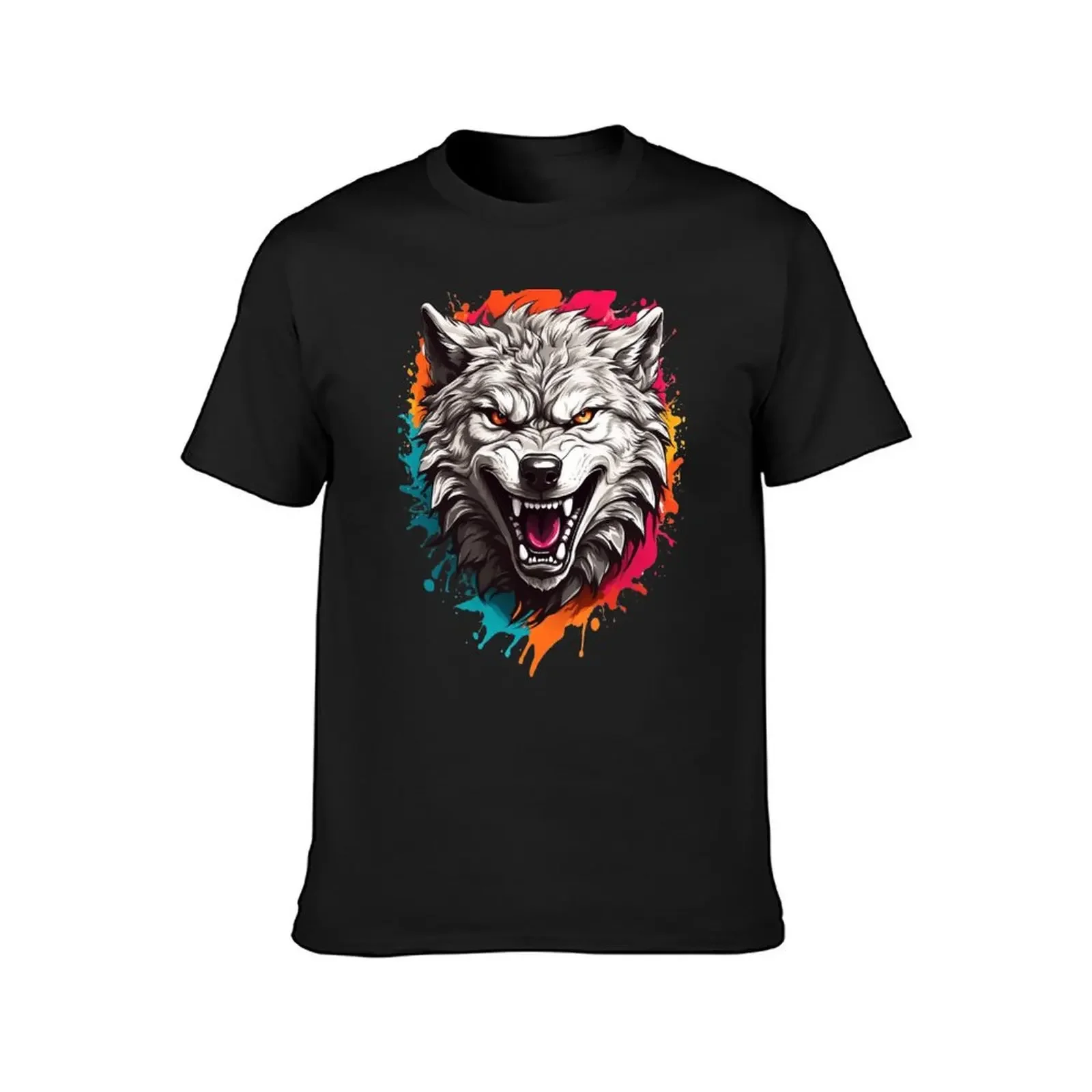 Roaring Angry Wolf Face Art T-Shirt anime anime clothes korean fashion mens clothes