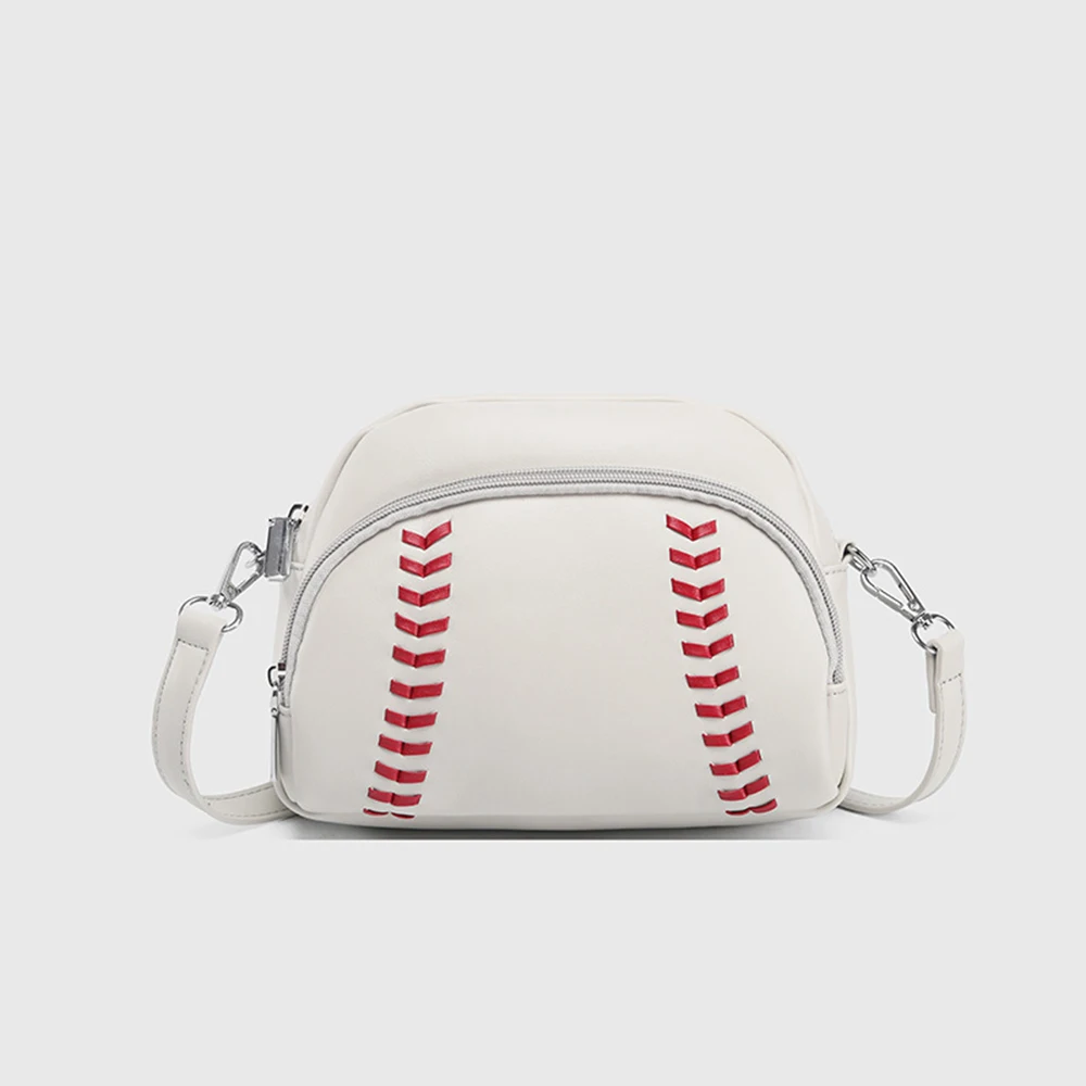 Red White Baseball Shape Crossbody Bag Creative Color Block Design Small Purse Minimalist Style Handbag Women Crossbody Purse