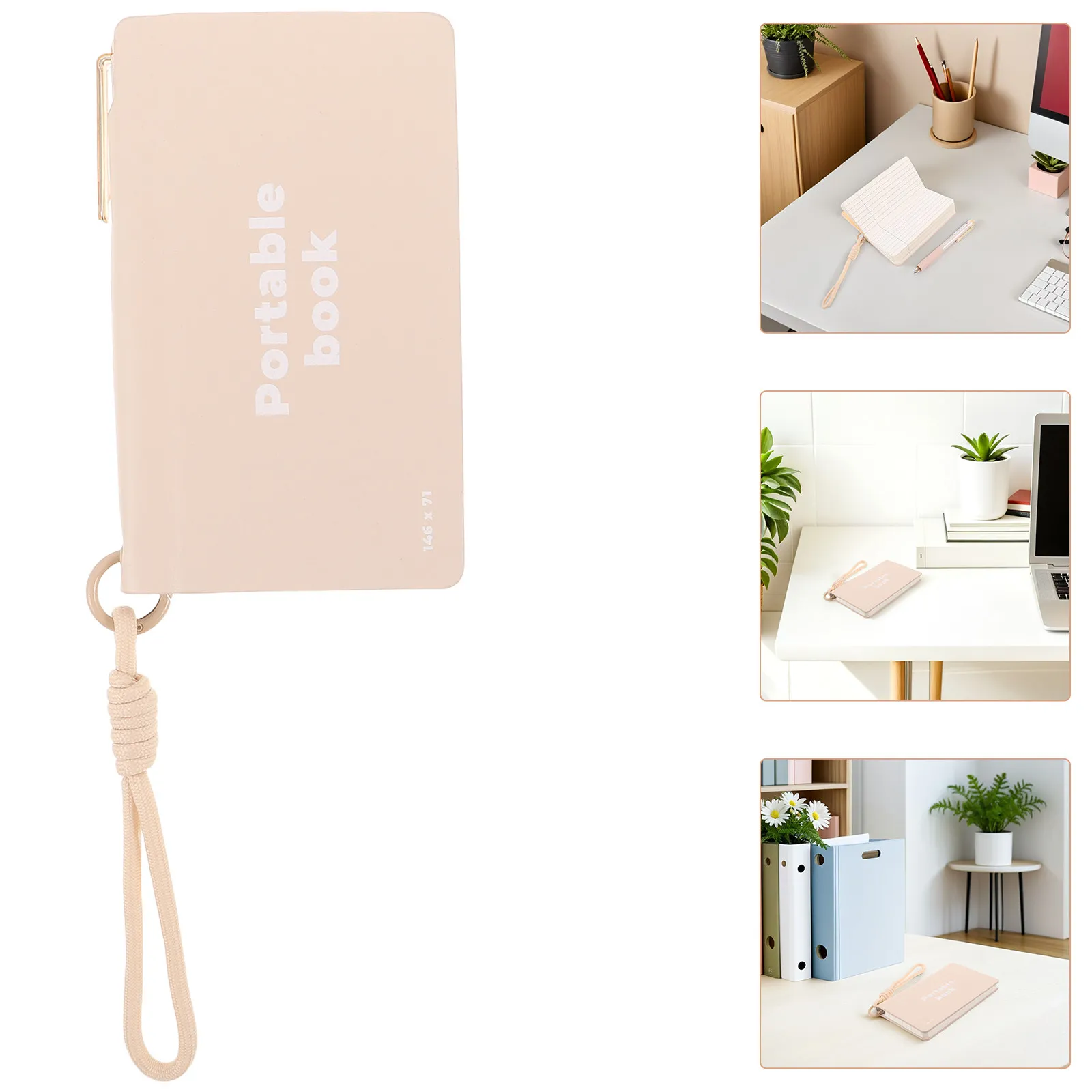 Pocket Notebook Portable Small Notepad Beige PU Cover Pen Slot Multifunctional Memo Pad Compact Office School Note Taking