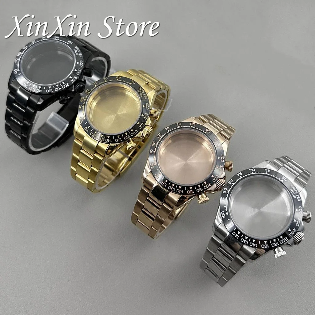 Top 40mm VK63 cronógrafo de cuarzo cristal de zafiro caja de reloj impermeable VK63A VK64 movimiento para Daytona con pulsera Oyster