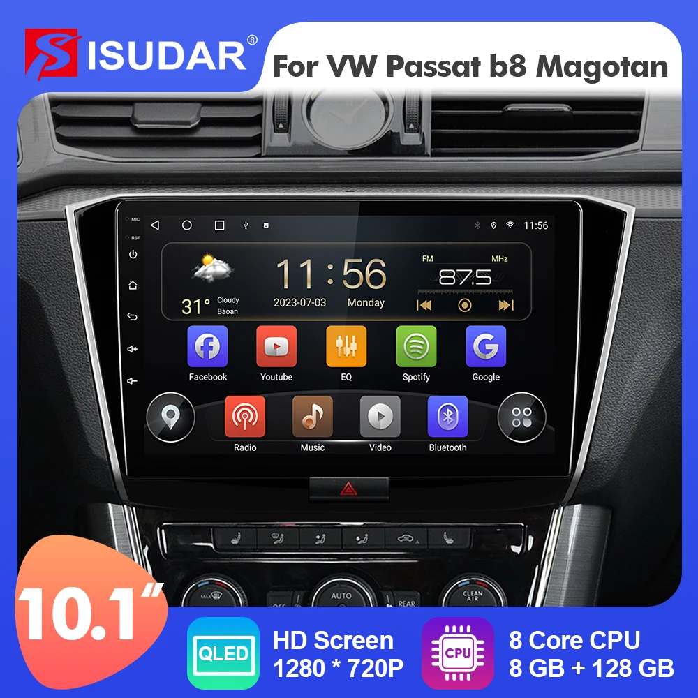 

Isudar Android 12 Car Multimedia 10.1inch Radio Player For VW/Volkswagen Passat B8 Magotan 2013-2017 Carplay Auto Stereo No 2din