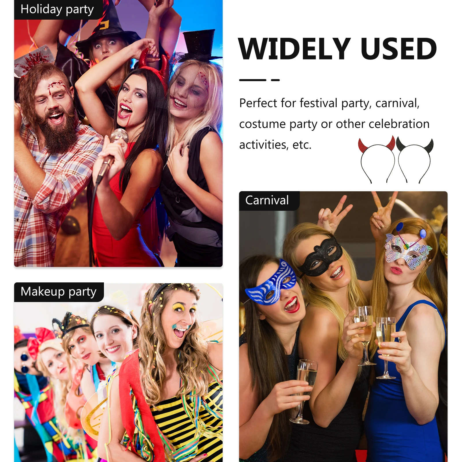 

2Pcs Horn Headbands Halloween Costume Party Accessories Hair Hoops Black Red Rhinestone Cow Horns Universal Size