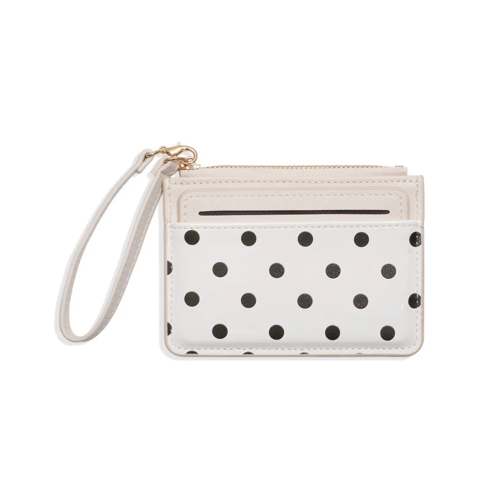 Ultra Light Polka Dot Card Holder PU Leather Zipper Minimalist Coin Purse Multi Card Slots Ultra Slim Women Mini Wallet Travel