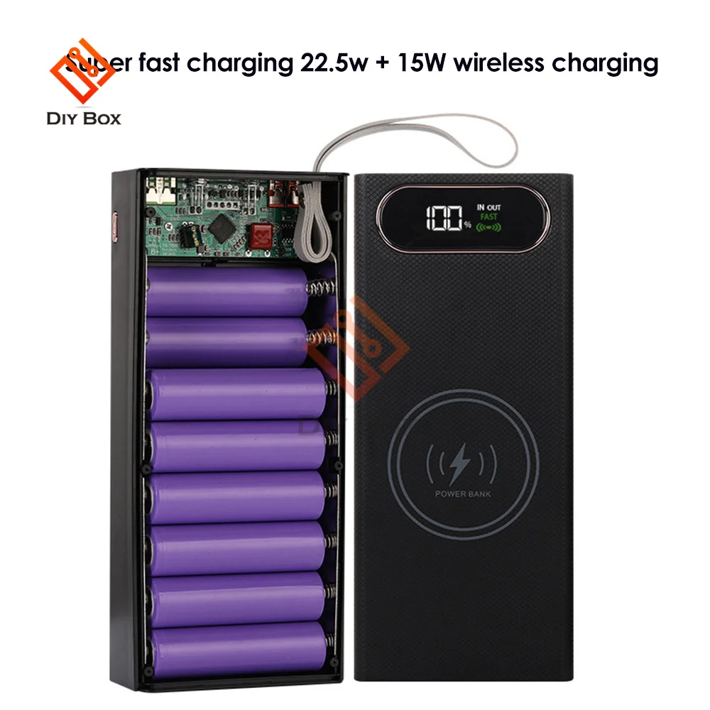 Wireless Charge 16*18650 Fast Charge PD3.0 QC3.0 Welding Free Battery Storage Box DIY Power Bank Case 18650 Battery Holder Box