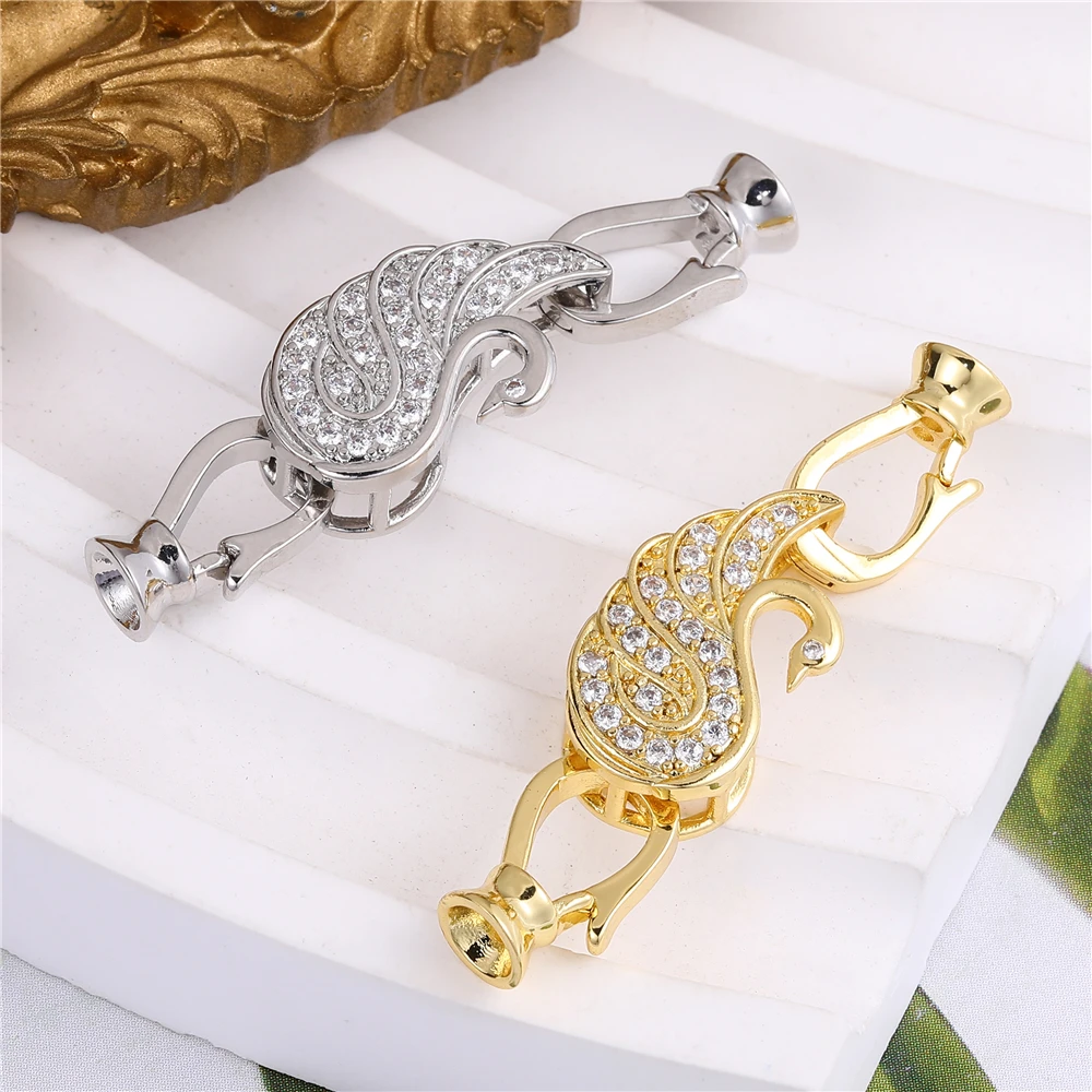 Juya New Fashion Swan Clasps Fine Jewelry Bidirectional Connectors Flower Clasps Elegance Accessories For Jewelry Wholesale