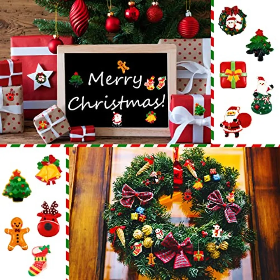 100 piezas de dijes de resina navideña para manualidades, cuentas de limo con parte posterior plana, suministros de resina, Mini adornos navideños, manualidades decorativas