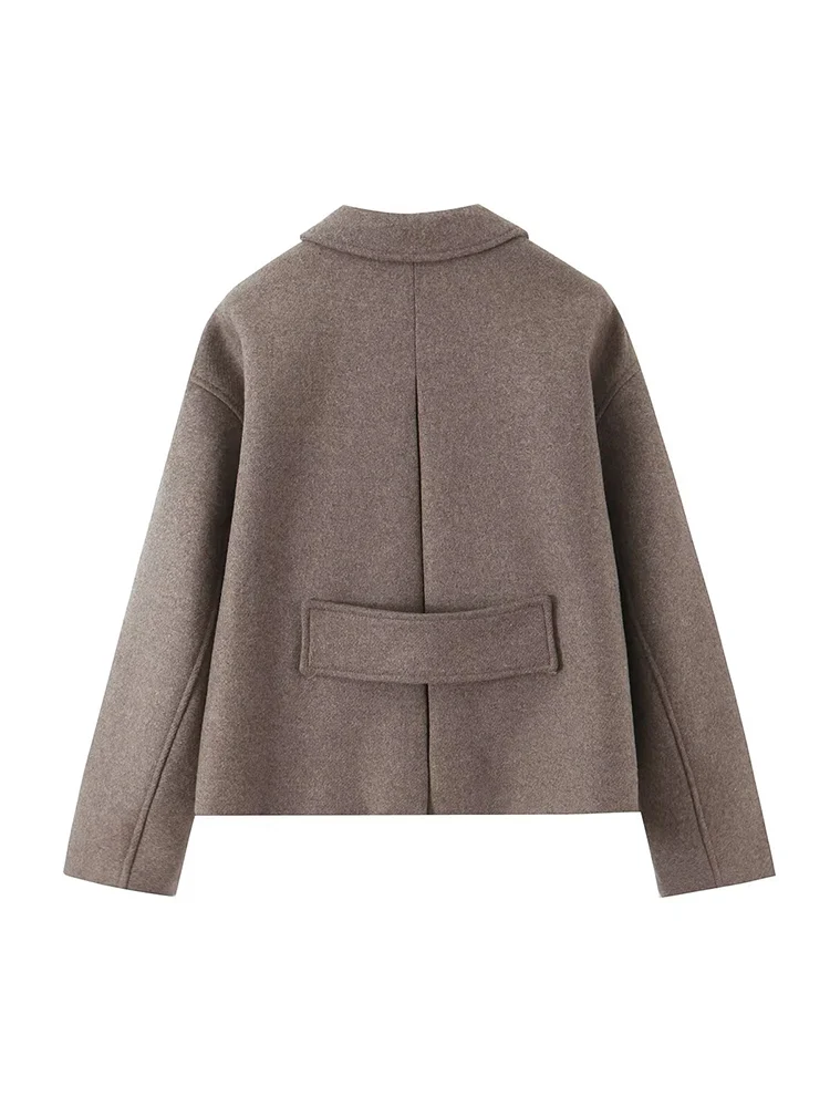 TFMLN Vintage dameswollen jas Kraagvorm met enkele rij knopen Overjas met zak Casual losse eenvoudige jas Winter Nieuw