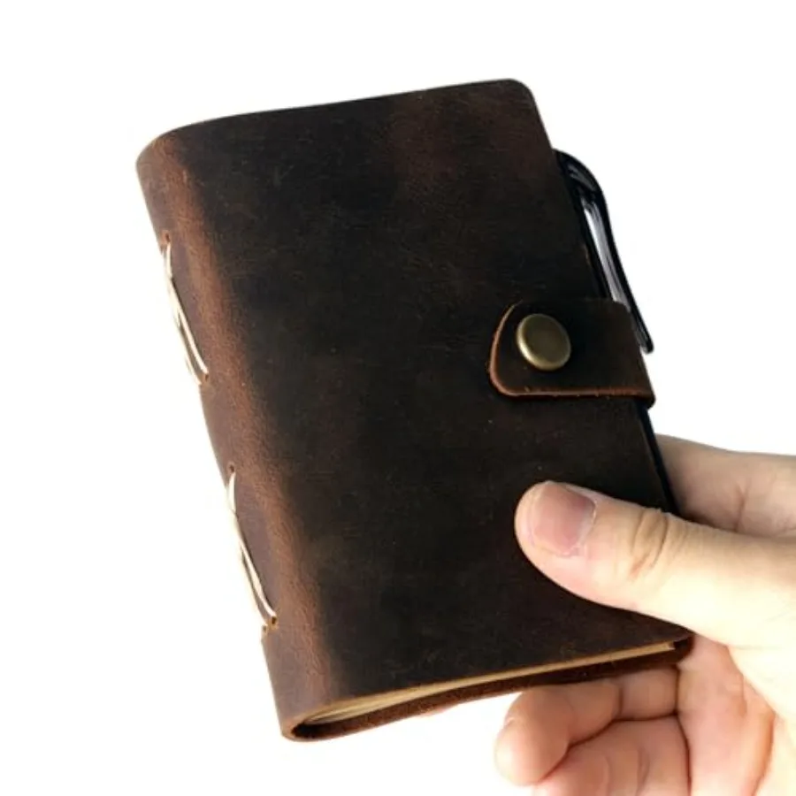 Genuine Leather Pocket Notebook with Pen