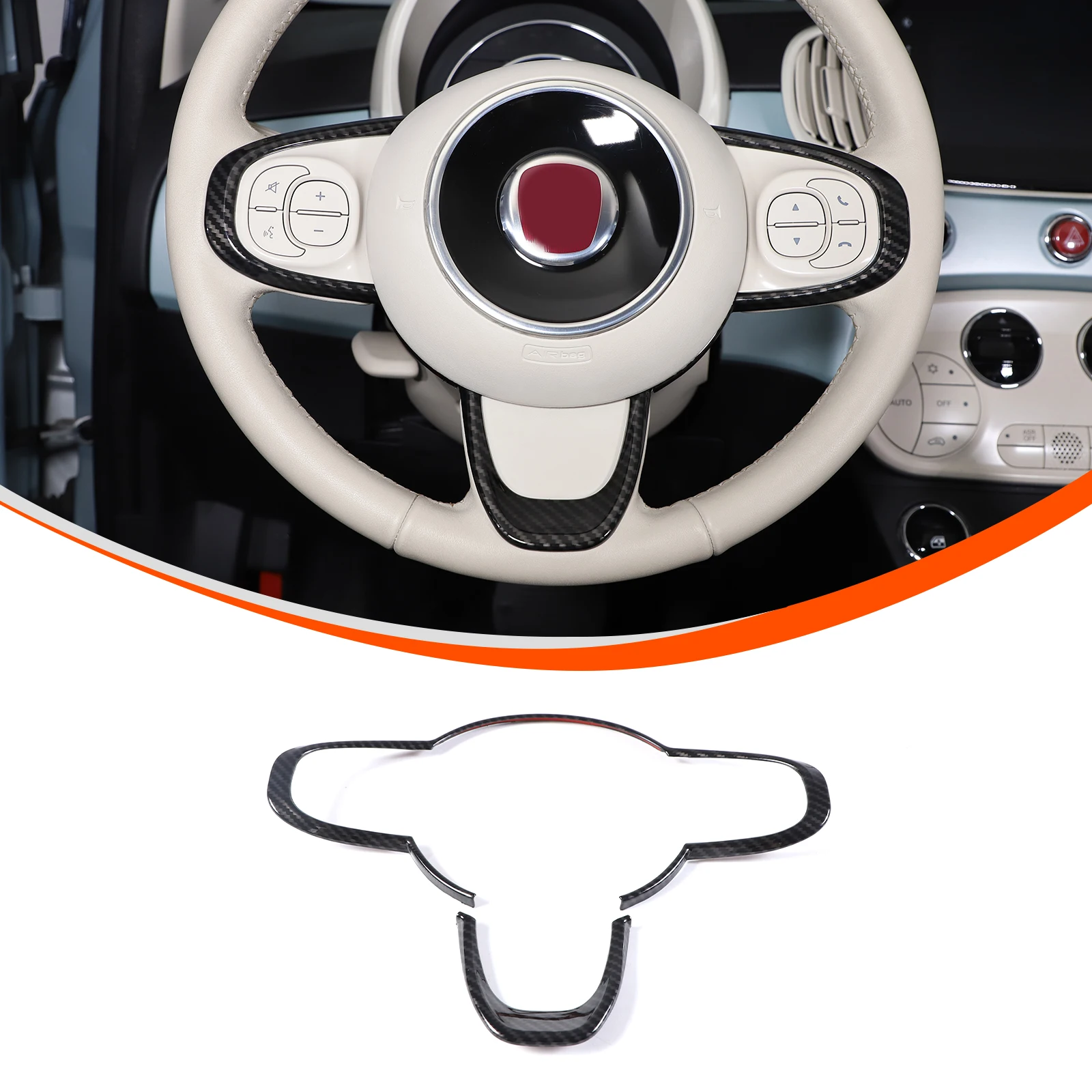 

ABS Red For Fiat 500 2016-2024 Car Steering Wheel Button Decorative Frame Sticker Car Interior Accessories