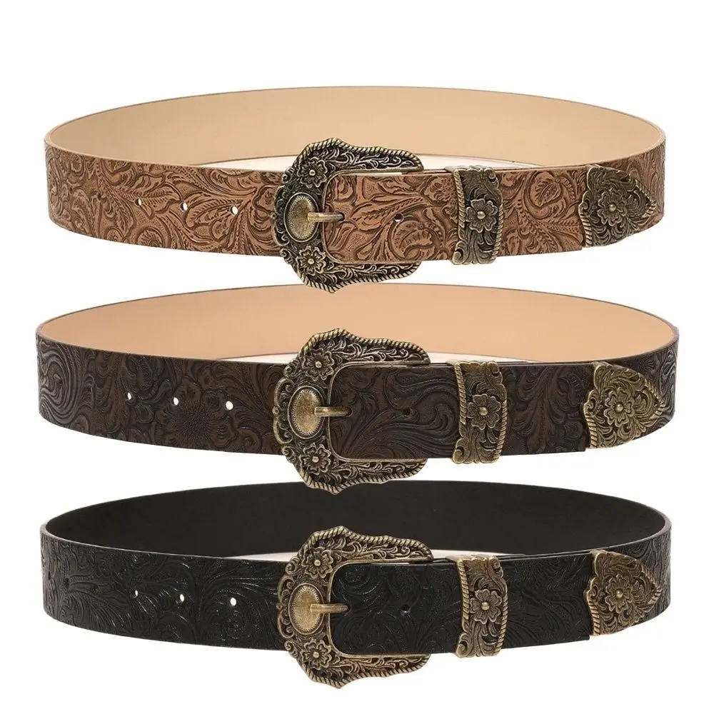 

Fashion Wide Western Cowboy Belt Vintage PU Leather Buckle Belt Retro Casual Waistband Men Women