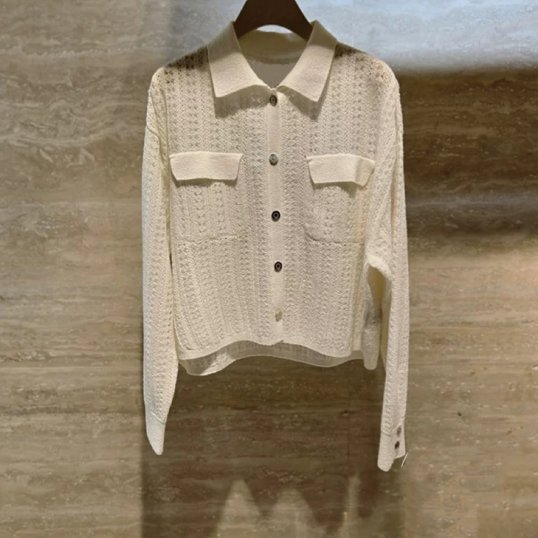 Lemon Cheese Faionable Knitted Open Cardigan Loose Slimming Tee Colors Button-Up  Collar Breathable Cotton Long Sve