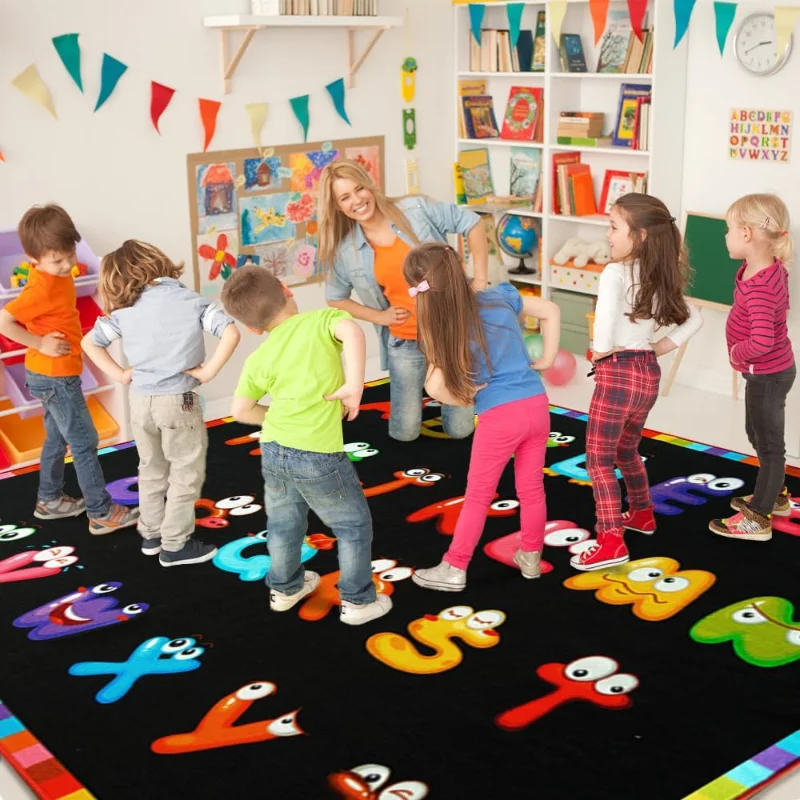 

13'x7'7'' ABC Classroom Rug Black, Preschool Rugs for Classroom 9x12, Large Daycare Rugs for School, Carpets for Kids Classroom