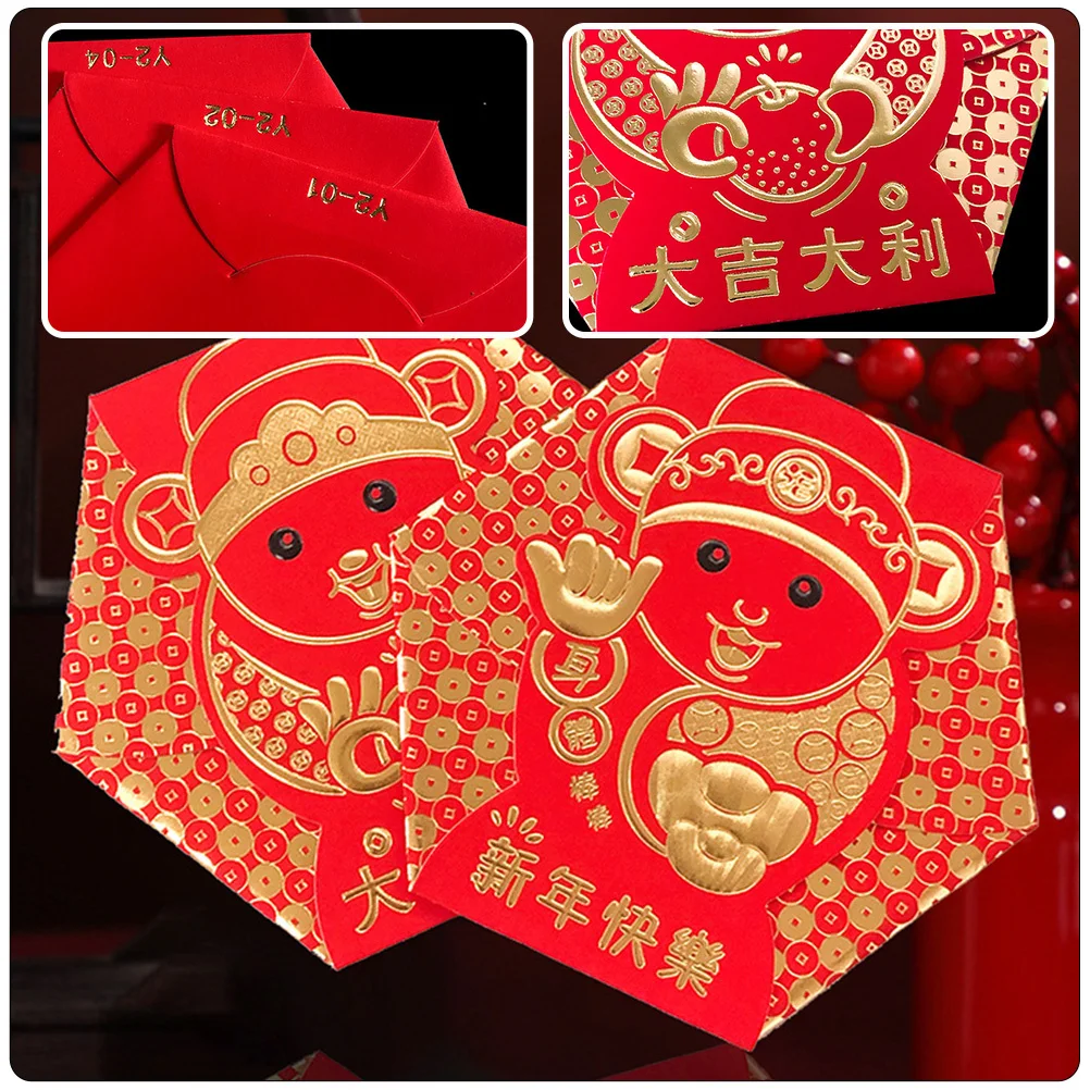 16Pcs Chinese Hongbao Red Envelope Set Thick Paper Money Pouch for Wedding Birthday Cny Gift Creative Festive Style