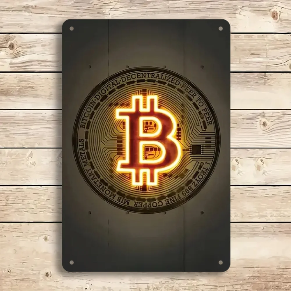 1Pc Bitcoin Neon Sign Metal Wall Art 8x12 Inch LED Lit Modern Abstract Logo Decor for Home Bar Cafe Garage