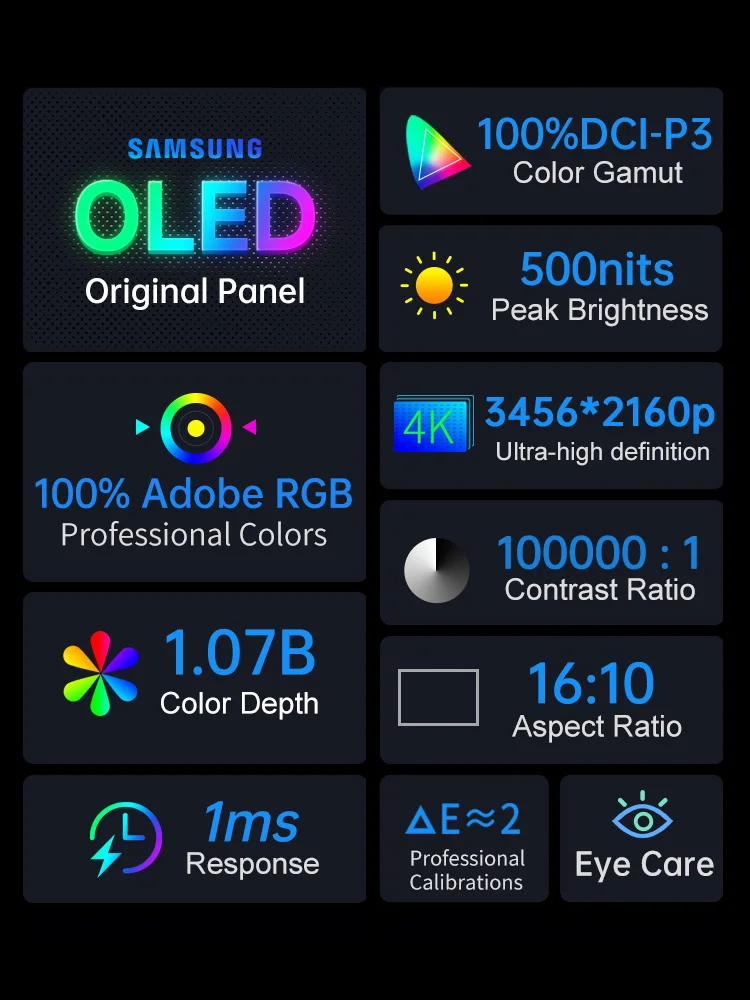 Damrapt 15.6 ''4K OLED จอภาพแบบพกพา 16:10 500 Nits โลหะภายนอกสําหรับ PC Mini PC แล็ปท็อปโทรศัพท์สวิทช์ PS5 Xbox MacBook