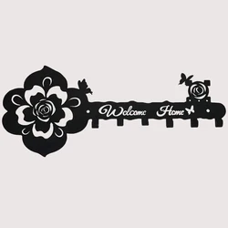 6 Hook Black Metal Rose Butterfly Pattern Indoor Key Hanger Wall Key Holder WELCOME Home Design Style Your Home