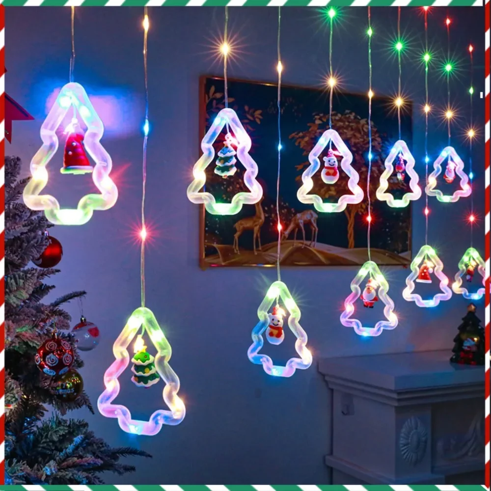 

Christmas Light Christmas Window Lights Indoor 3M 100 LED 8 Modes Christmas Star Curtain Lights Battery Hanging Lights with Sant