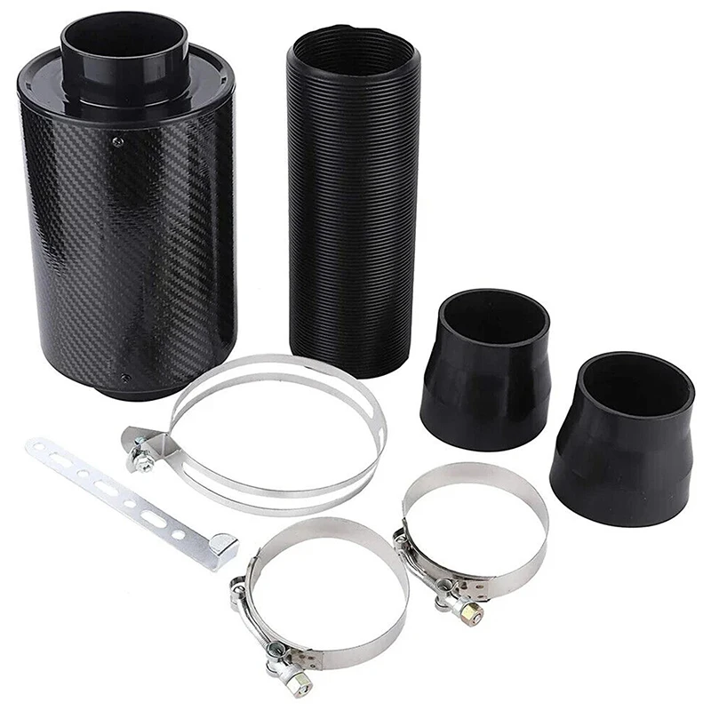 1 Set Universal Car 3 Inch Carbon Fibre Cold Air Filter Feed Enclosed Intake Induction Pipe Hose Kit Universal