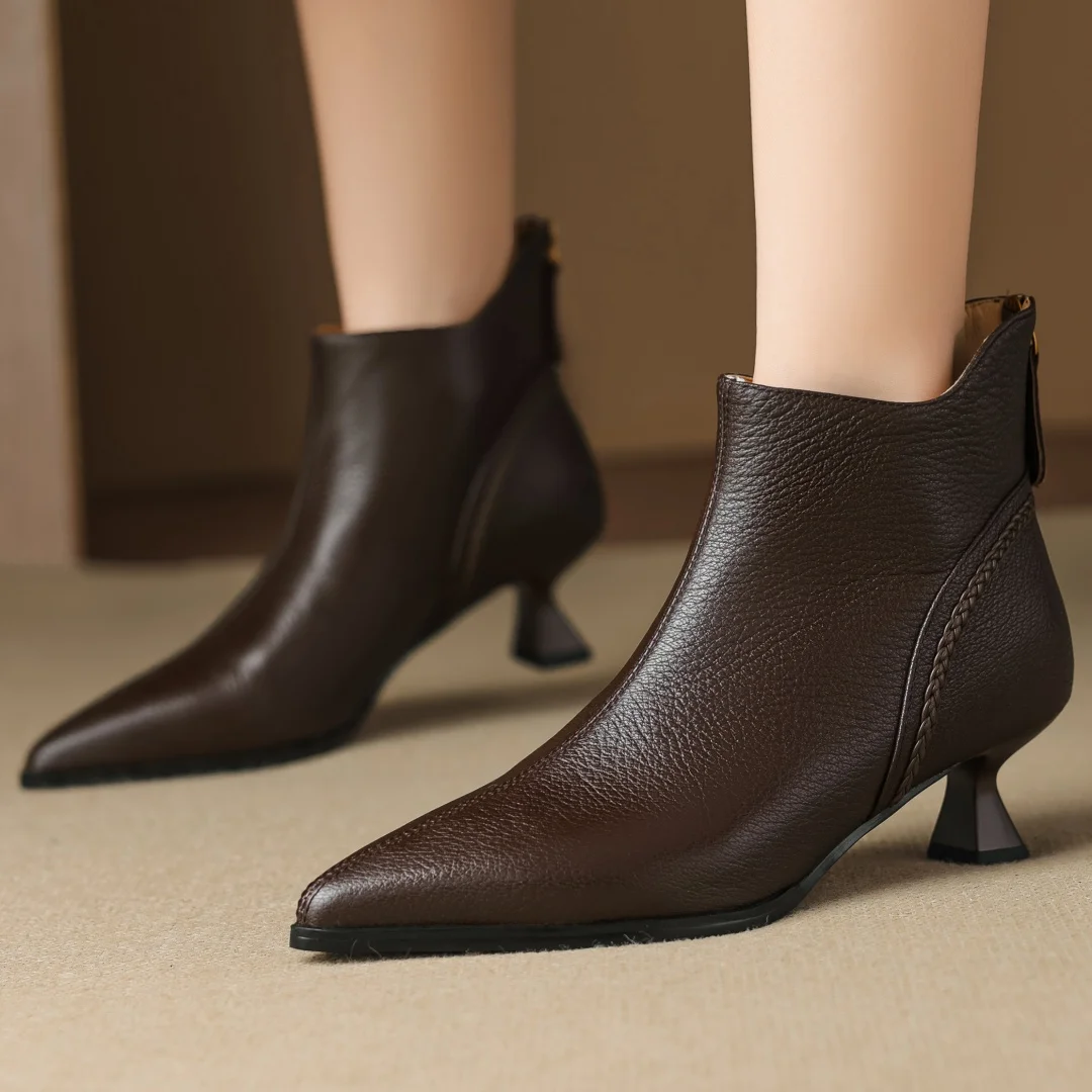 

Danxuefei женские осенние ботильоны из овчины с острым носком и молнией сзади, элегантные женские короткие ботильоны на тонком высоком каблуке 5 см