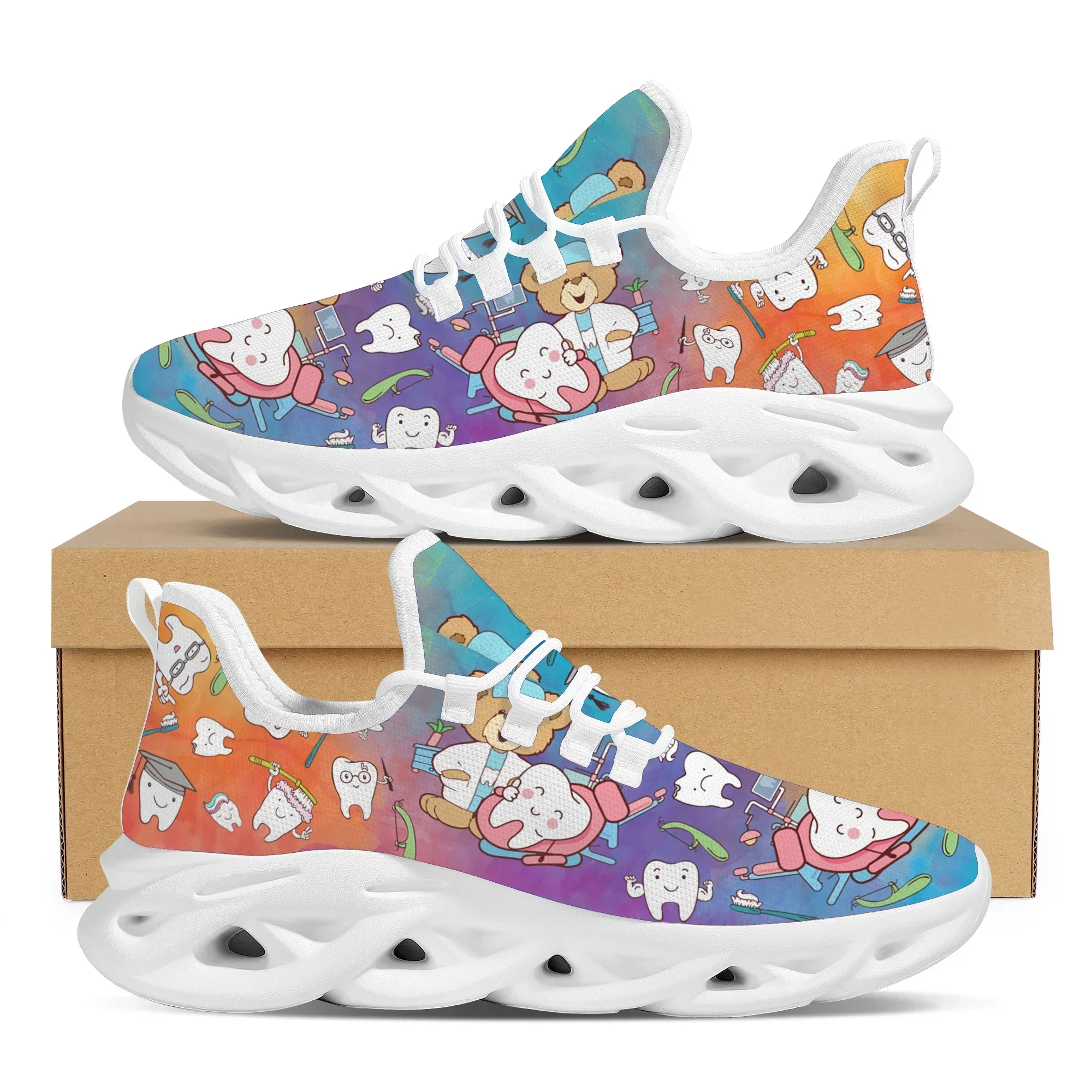 

Женские туфли с принтом мультяшного стоматолога, дышащие сетчатые туфли для девочек, студенческие уличные повседневные туфли на шнуровке