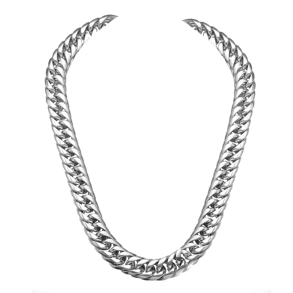 Granny Chic 9/11/13/16/20/22mm Stainless Steel Necklace  Curb Cuban Link Silver Color Mens Boys Chain Fashion Jewelry