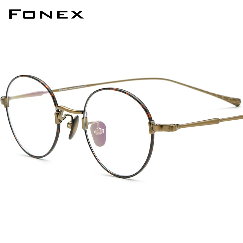 Fonex Titanium Glasses Frame para homens e mulheres, óculos redondos vintage, óculos retrô ultraleves, F85690