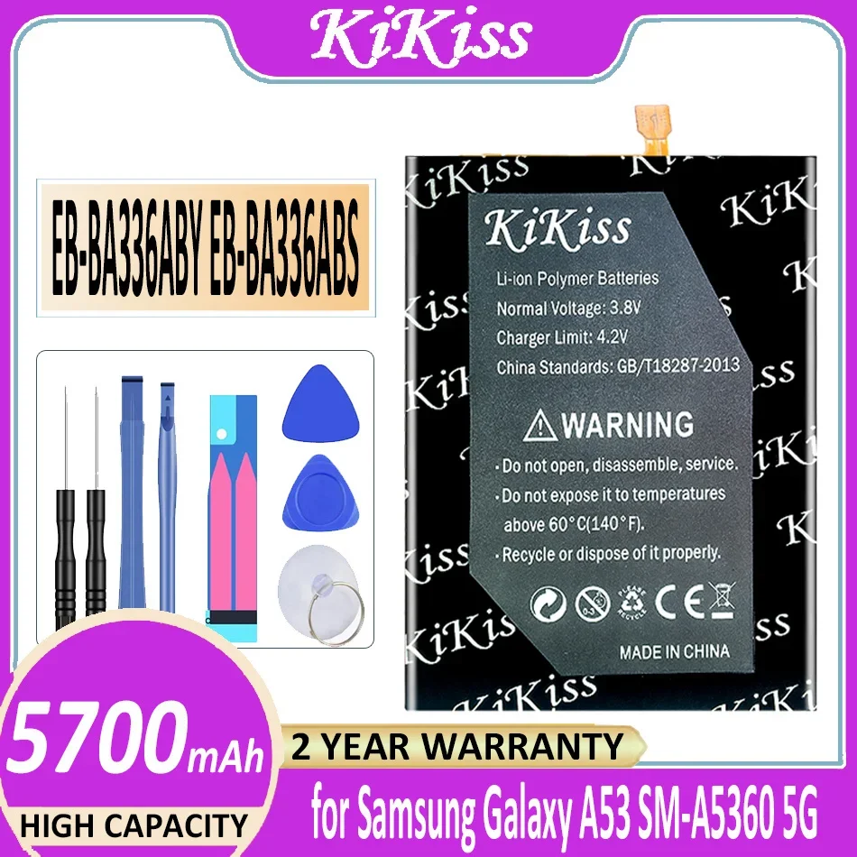 KiKiss Battery EB-BA336ABY EB-BA336ABS 5700mAh for Samsung Galaxy A53 SM-A5360 A5360 A33 5G Bateria