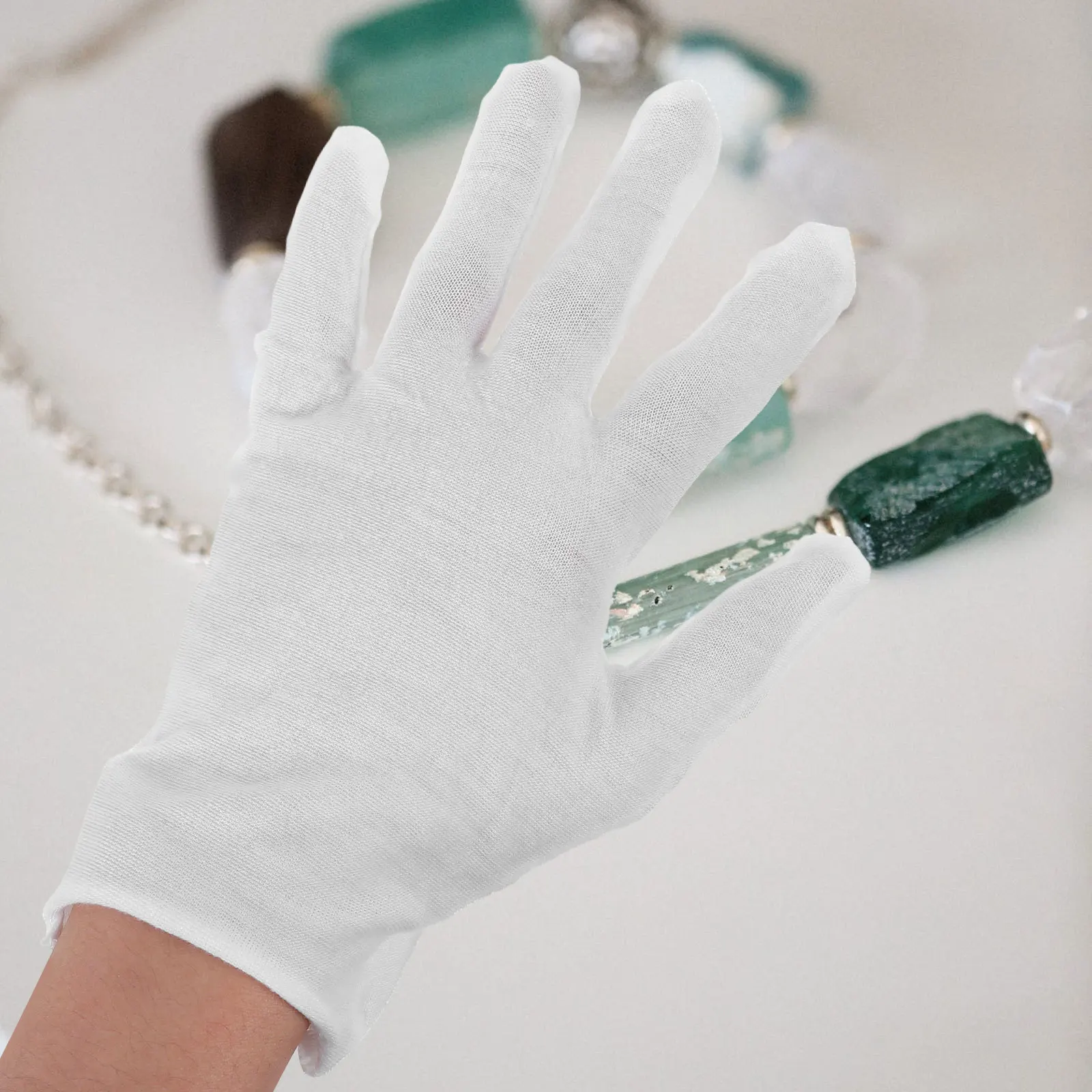 

12Pairs White Cotton Breathable Jewelry Gloves Comfortable Anti-Static for Award Ceremonies Jewelry Inspection Handling