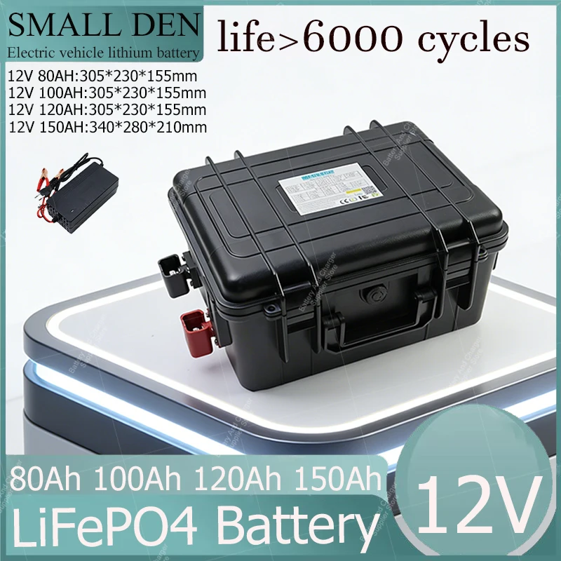 Portable Suitcase LiFePO4 Battery 12.8V 80Ah 100Ah 120Ah 150Ah, 1200W for Motor & Inverter, Plug and Play for E-Boat Camper