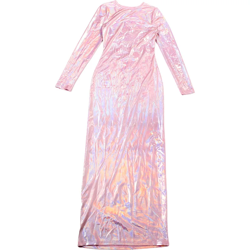 Vestido rosa brillante, ropa de noche para discoteca, vestidos 2025, ropa de otoño e invierno para mujer, trajes de lujo, vestido Sexy ajustado Maxi de fiesta liso
