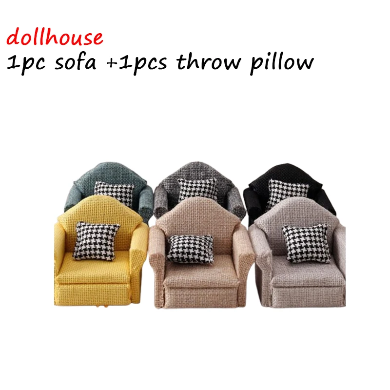 1/12 casa de bonecas mini linho sofá lance travesseiro modelo casa de bonecas móveis decoração casa boneca cena decoração acessórios