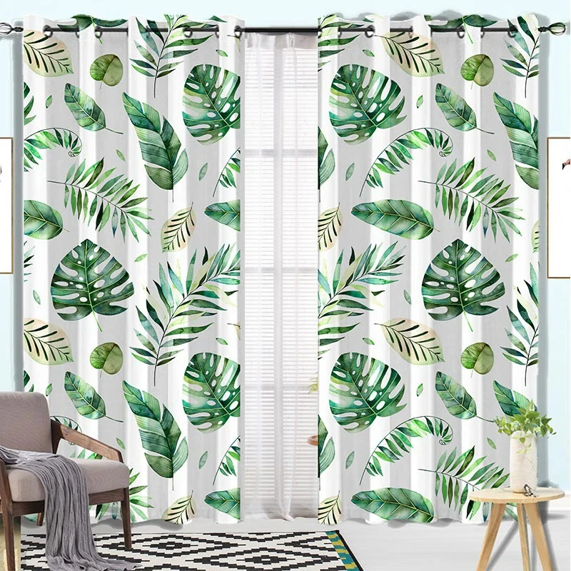 

Korean Simple Style Curtain Plant Palm Green Tropical Leaf Male and Female Bedroom Bay Window Drape Children's Room Curtains New