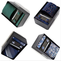 Conjunto de Corbatas de negocios para hombre, juego de Clips de corbata, corbata verde, Corbatas, accesorios de traje, boda en caja de regalo