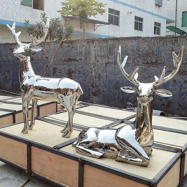 Life Size Outdoor Animal Art Decor Statue Stainless Steel Reindeer Sculpture For Garden Decoration