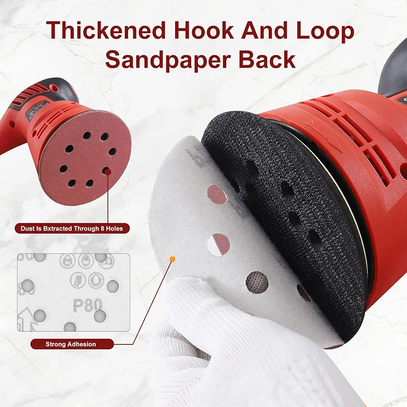 50 Pcs 8 Hole 125mm Hook Loop Sandpaper Woodworking Metal Abrasive Polishing Grinding Disc Tool 40-2000 Grit Sanding Discs