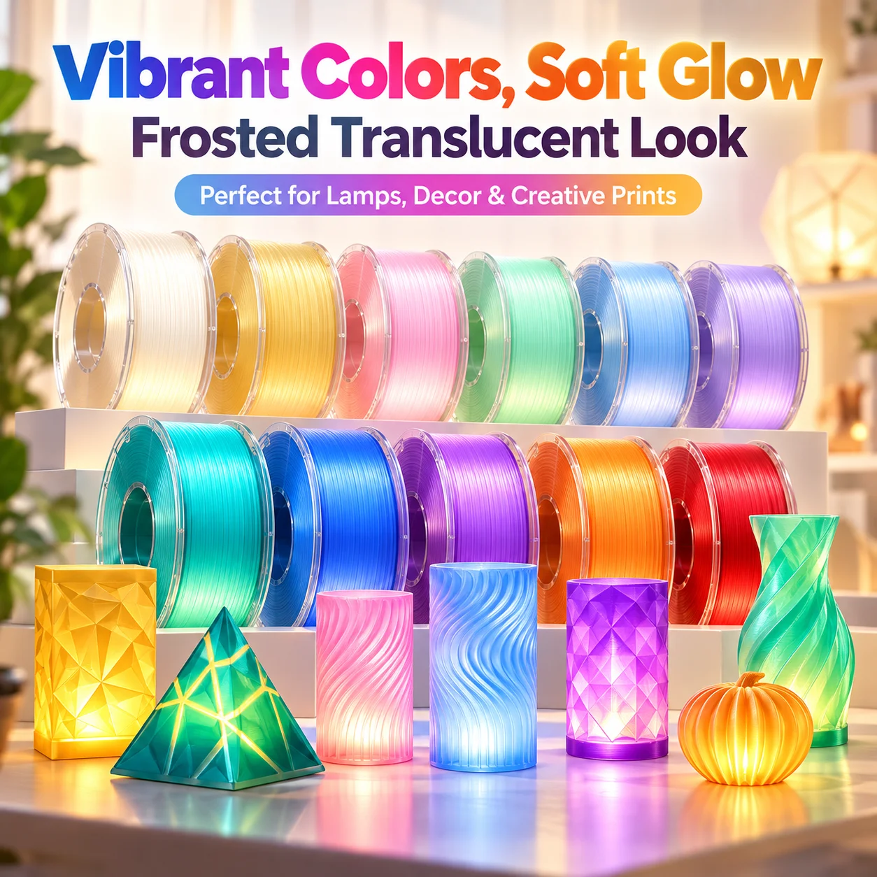 Bambu PLA Translucent Filament 1.75mm 1KG Frosted Semi Transparent 3D Printer Filament for AMS Creative Lamp Shade Printing