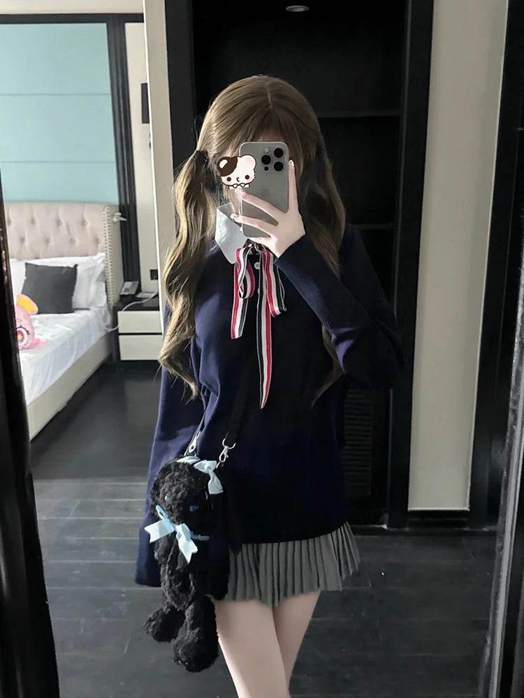 

British College Style Knitted Sweater And Pleated Skirt Set Women's Fashion Autumn 2024 Long Sleeve Ensemble