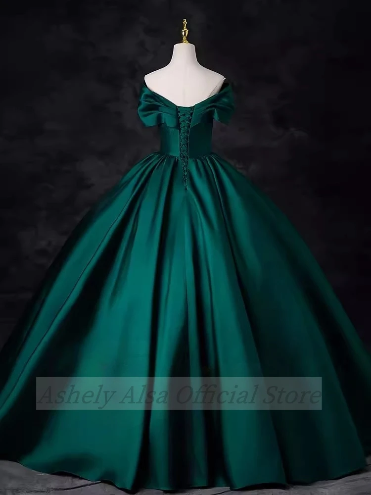 Customized Real Picure Emerald Green Prom Birthday Party Dresses V Neck Satin Puffy Skirt Long Vestido De Anos Quinceanera Gown