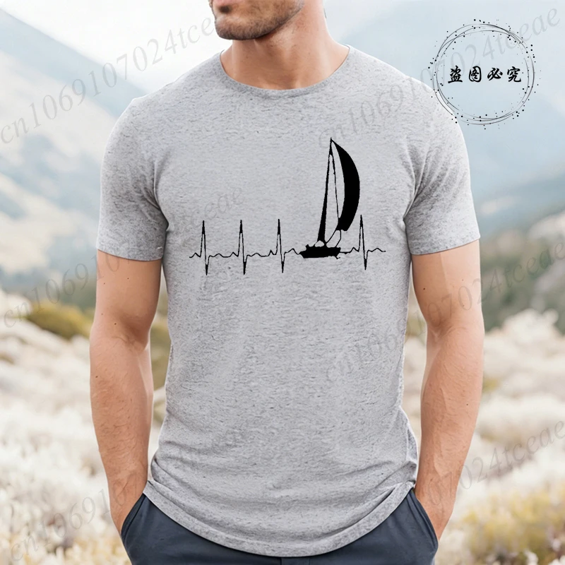 Sailing Heartbeat Graphic T Shirts for Men Women Short Sleeve Clothing Summer Fashion T-Shirts Sailing Ekg Men's Tee Clothing