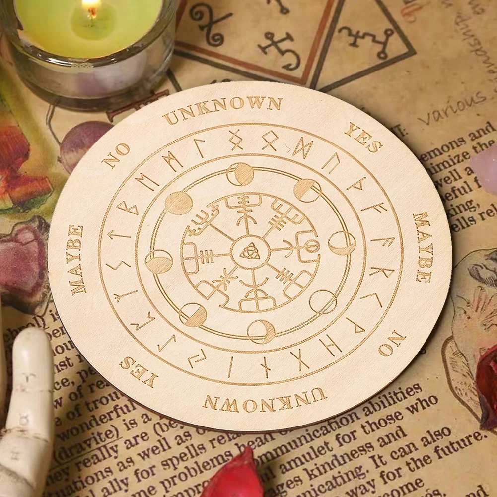 Round Laser Engraved Wood Board Mandala Crystal Display Base Tabletop Teacup Coaster Game Prop Divination Tarot Cards home decor