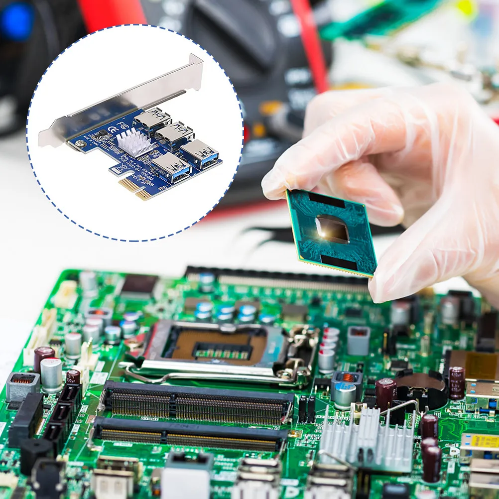 Pci-E Expansion Card 4-Port Usb 3.0 Gold Plated Contacts Stable Power Supply Multiple Capacitors Pcie Riser For Mining Rig