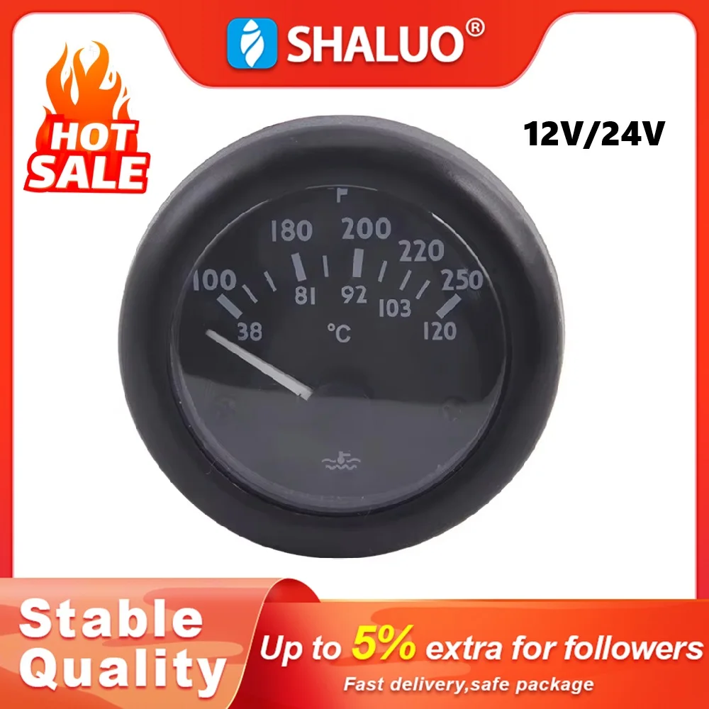 38-120C 12V 24V Diesel Engine Water Temperature Gauge Water Thermometer Water Temperature Sensor Meter For Generator Parts 52MM