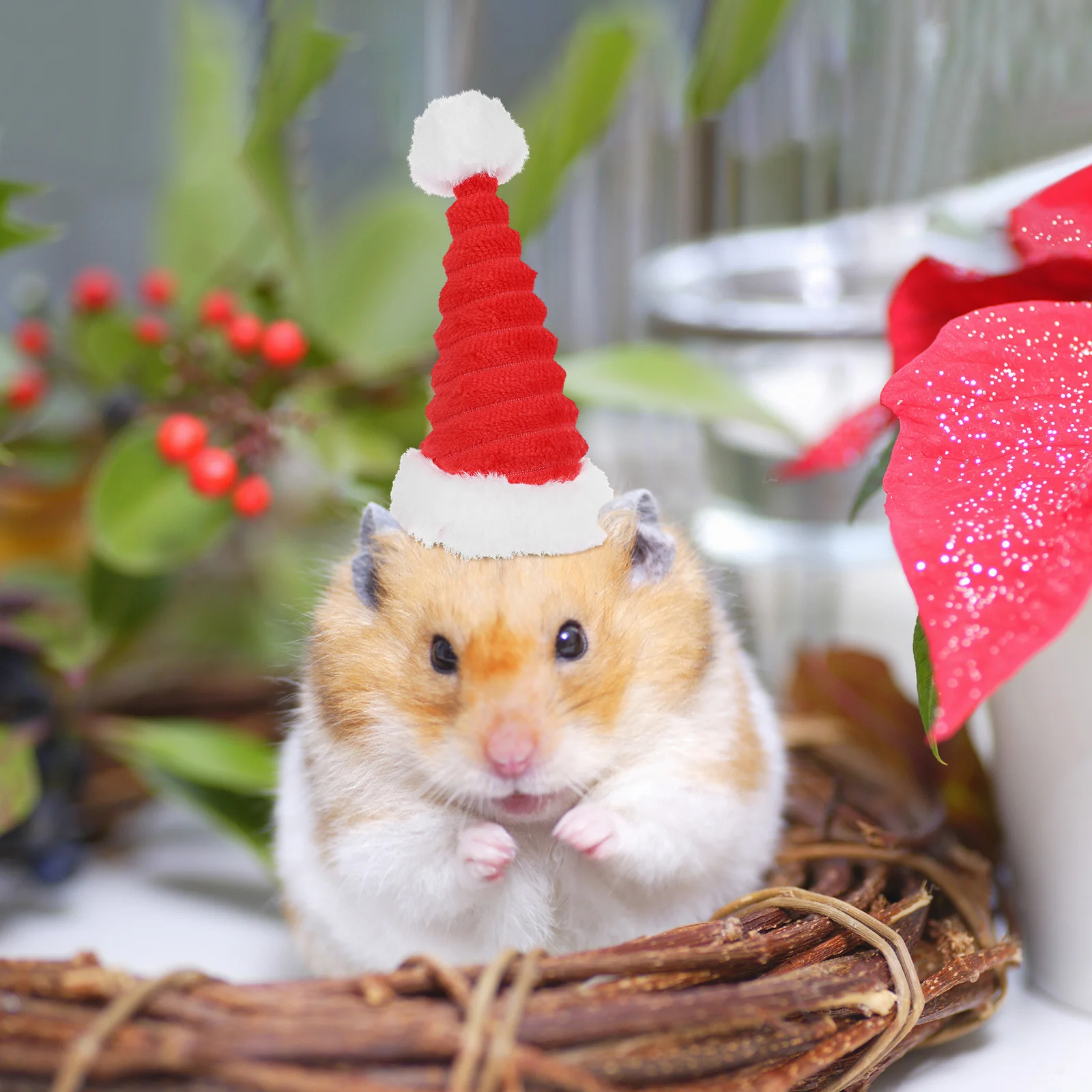

2Pcs Christmas Hat Pet Dog Cat Hamster Soft Comfortable Festival Party Hat Xmas Outfit Accessory Dog Christmas Cap