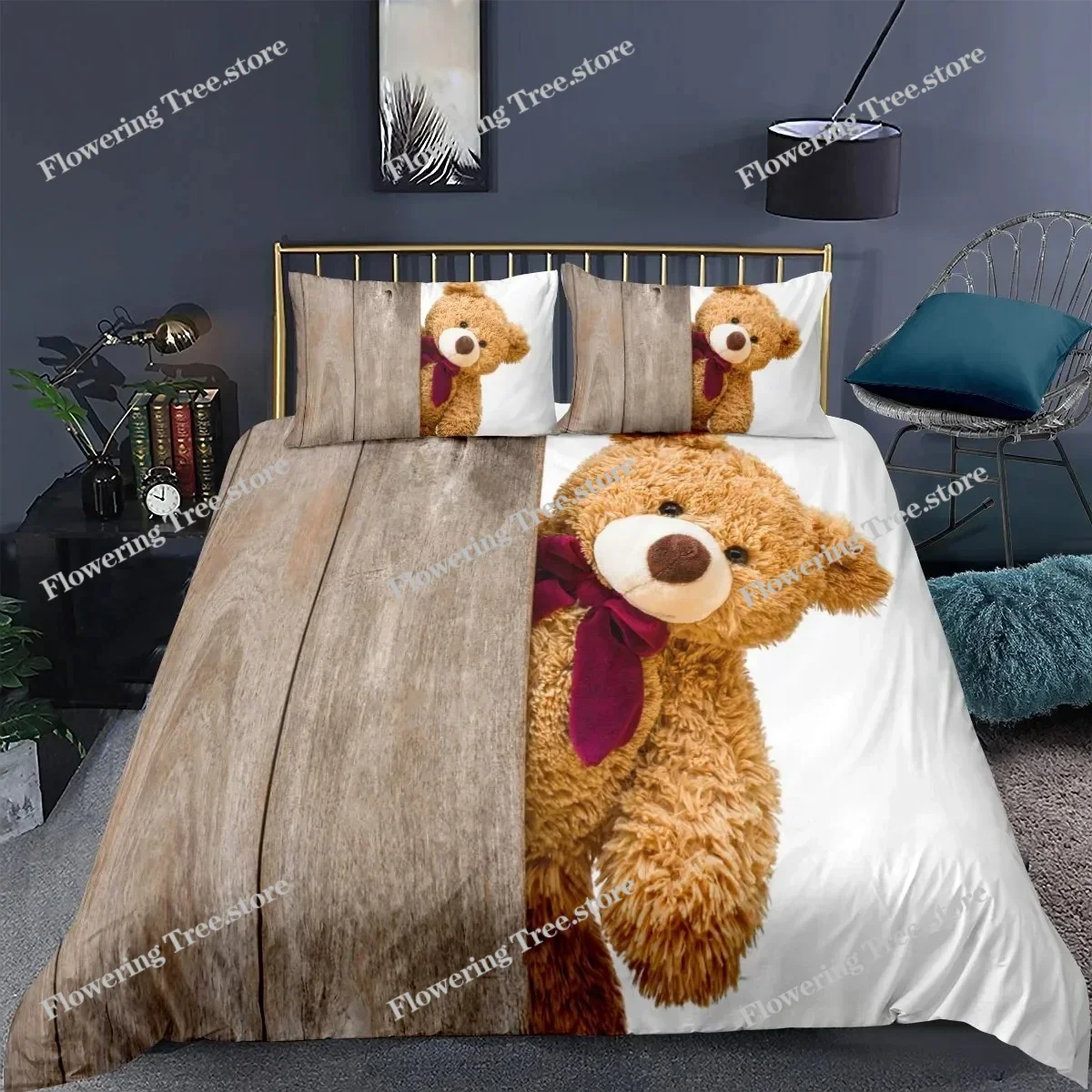 

Cartoon Teddy Bear Duvet Cover 3d Printing Comforter Bedding Set For Kid Adult King Size Simple Quilt Bed Set Cute Linenin