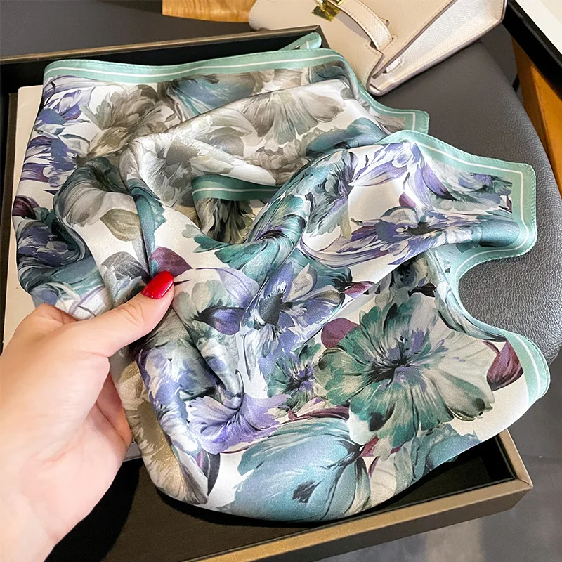 Fashion 100% Silk Satin Scarf Women Handkerchief Printed Bag Scarfs Female Square Head Bandana Small Neck Scarves For Ladies