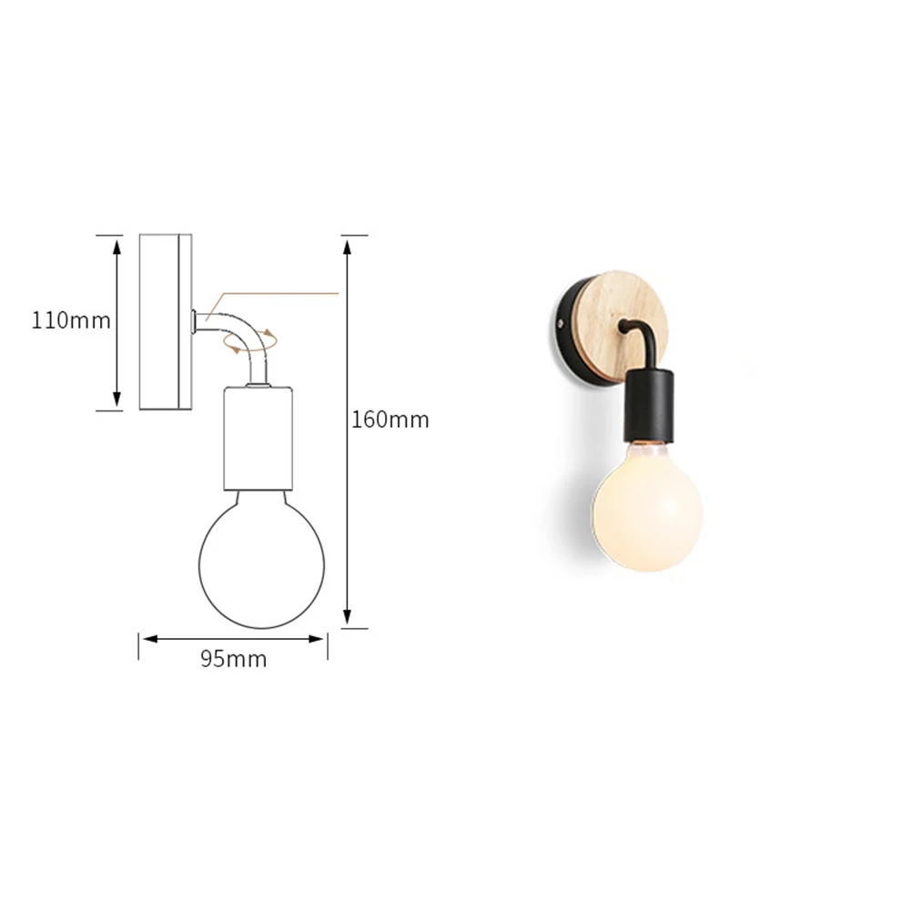 

LED Wall Lamp Creative Wooden Metal Base E27 Holder Rotatable Living Room Bedroom Corridor Porch Lighting Decor