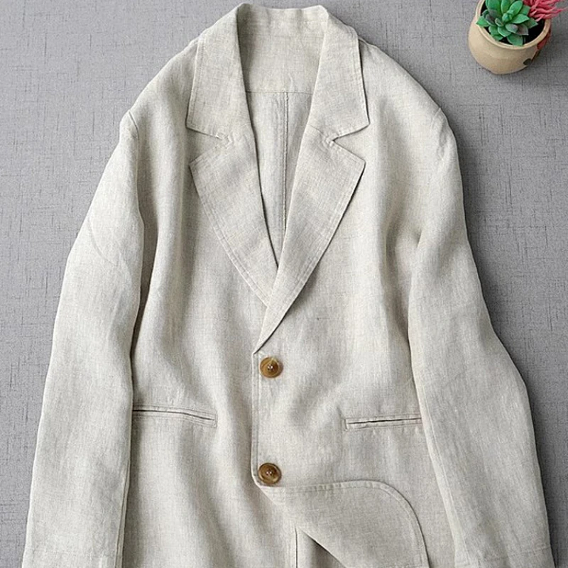 Women\'s Suit Linen Long Sleeve Thin Coat Spring Autumn Casual Blazers 2024