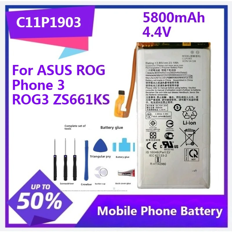 

C11P1903 Replacement Battery for ASUS ROG Phone 3 ROG3 ZS661KS Battery + Repair Tools Kit 5800mAh 4.4V Battery